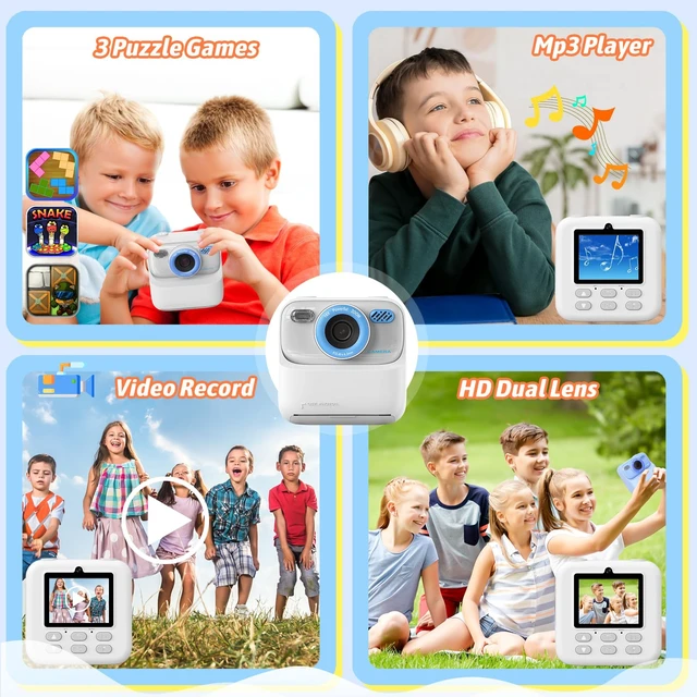 Alt view image 3 of 7 - Kids Instant Digital Cameras for Boys and Girls, 1080P HD Dual-Lens Selfie Digital Camera with Print Paper & TF Card, Christmas Birthday Gifts Toys for Toddler and Teenagers Age 3-16 Years Old