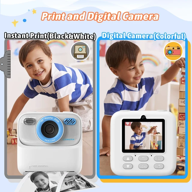 Alt view image 4 of 7 - Kids Instant Digital Cameras for Boys and Girls, 1080P HD Dual-Lens Selfie Digital Camera with Print Paper & TF Card, Christmas Birthday Gifts Toys for Toddler and Teenagers Age 3-16 Years Old