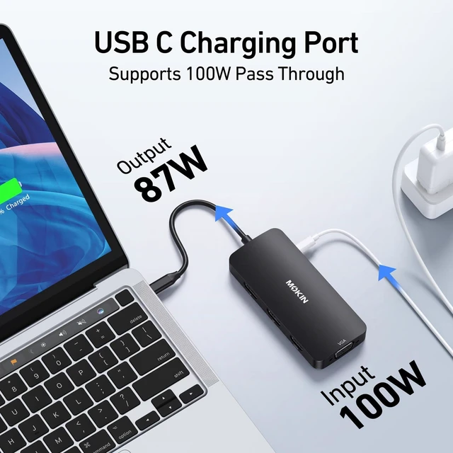 Alt view image 5 of 6 - USB C Docking Station Dual DisplayPort, USB Hub with 2 DP, HDMI, VGA, USB C 2.0, A 2.0, PD Charging Port, Multi Monitor Adapter for Dell/HP Laptops, Black