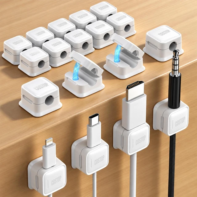 Main image of 18 Pack Cord Organizer Magnetic Cable Clip Adhesive Wire Management 1s Lock 0.3in Cable Compatible,Strong Adheive Wire Holder Keeper,Easy Open Phone Charger Holder for Home Car Desk Nightstand Office