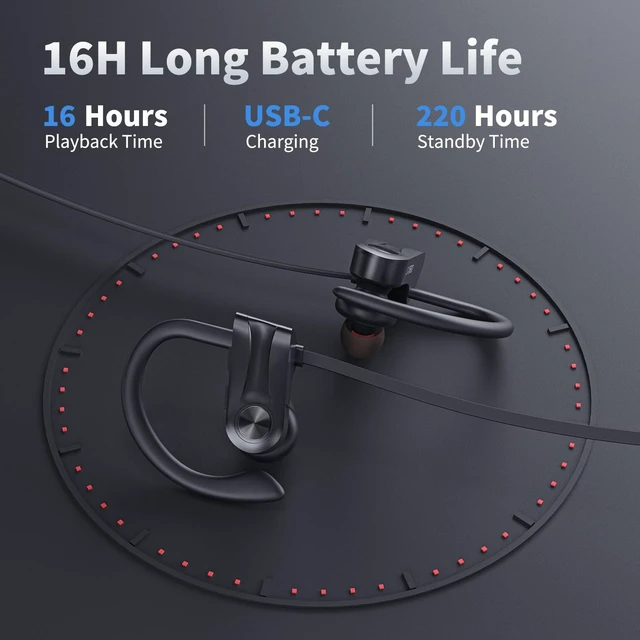Alt view image 5 of 7 - Bluetooth Headphones, Wireless Earbuds Bluetooth 5.3 Headphones with 16Hrs Playtime Stereo Bass Headsets, IPX7 Waterproof Running Earphones for Sports, Black