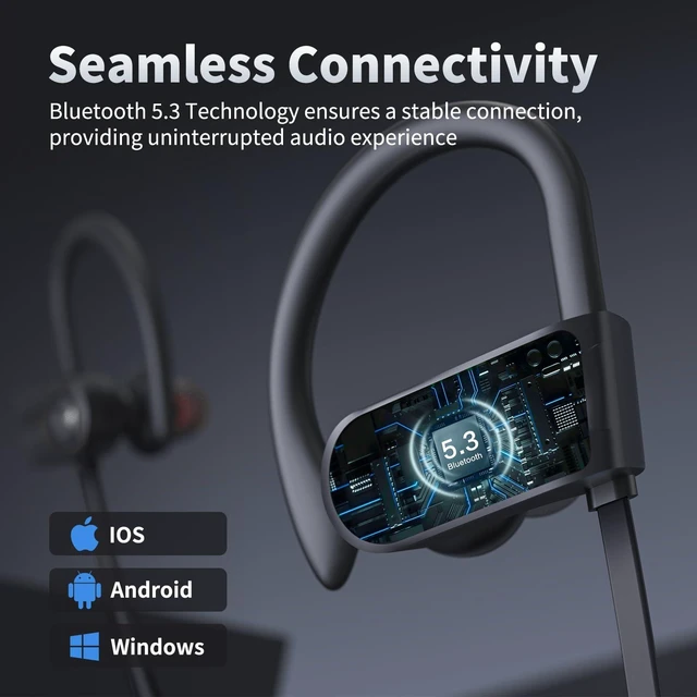 Alt view image 6 of 7 - Bluetooth Headphones, Wireless Earbuds Bluetooth 5.3 Headphones with 16Hrs Playtime Stereo Bass Headsets, IPX7 Waterproof Running Earphones for Sports, Black