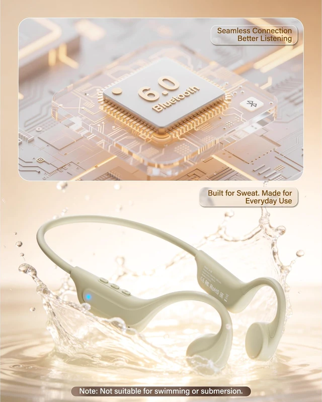 Alt view image 6 of 7 - New Bone Conduction Headphones Bluetooth 6.0, Open Ear Earbuds with Mic, Premium Sound, 3 EQ Modes, 10H Playtime, 25g Lightweight, IP65 Waterproof Sports Headphones for Running Cycling Hiking