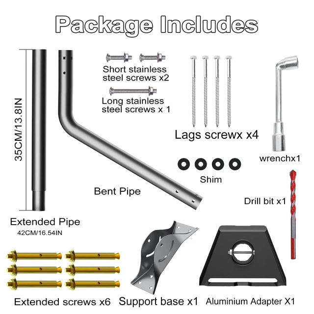 Alt view image 6 of 7 - Standard 4/4X Mount for Starlink, Adjustable Wall/Roof Mounting Kit Compatible with Starlink Standard V3Include Aluminum Pipe Adapter (Extended Mount)