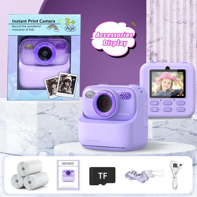Alt view image 7 of 7 - Kids Instant Digital Cameras for Boys and Girls, 1080P HD Dual-Lens Selfie Digital Camera with Print Paper & TF Card, Christmas Birthday Gifts Toys for Toddler and Teenagers Age 3-16 Years Old
