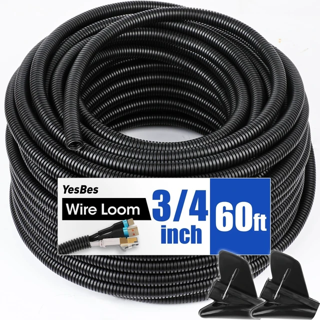 Main image of 60 FT Wire Loom 3/4 Inch, Split Wire Loom Tubing Wire Conduit, Wire Protector Tubing Black