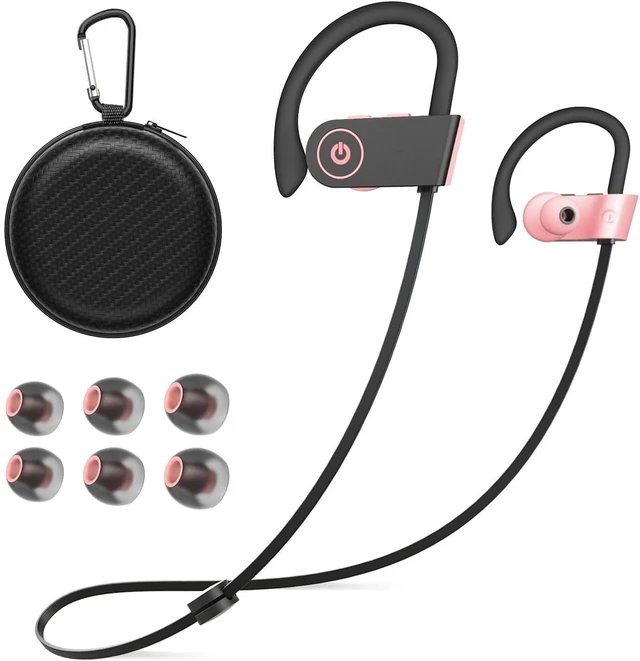Main image of Bluetooth Headphones, Wireless Headphones 16H Playtime Wireless Earbuds with Mic Stereo in-Ear Earphones, IPX7 Waterproof Sports Ear Buds Sound Isolation Headsets for Running, Workout Pink