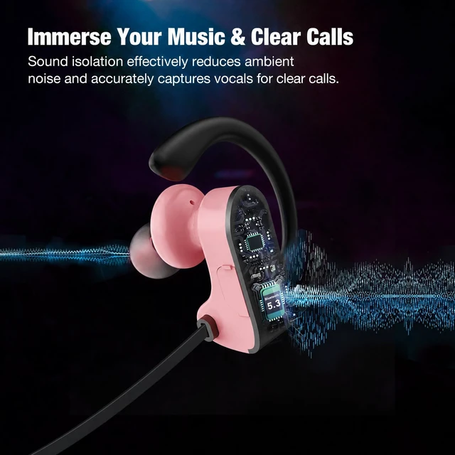 Alt view image 2 of 7 - Bluetooth Headphones, Wireless Headphones 16H Playtime Wireless Earbuds with Mic Stereo in-Ear Earphones, IPX7 Waterproof Sports Ear Buds Sound Isolation Headsets for Running, Workout Pink