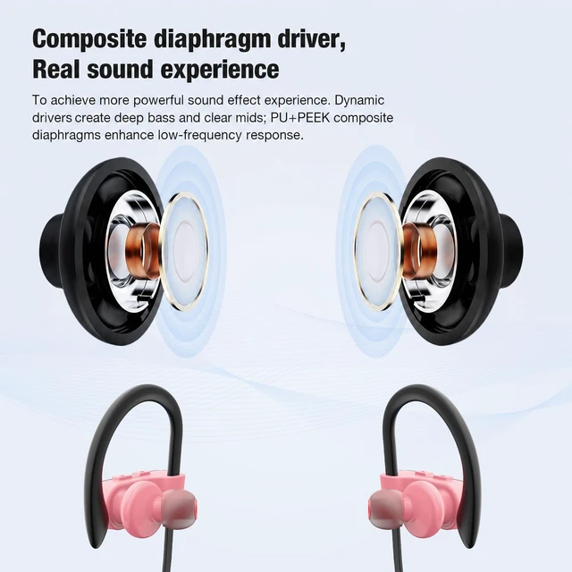 Alt view image 3 of 7 - Bluetooth Headphones, Wireless Headphones 16H Playtime Wireless Earbuds with Mic Stereo in-Ear Earphones, IPX7 Waterproof Sports Ear Buds Sound Isolation Headsets for Running, Workout Pink