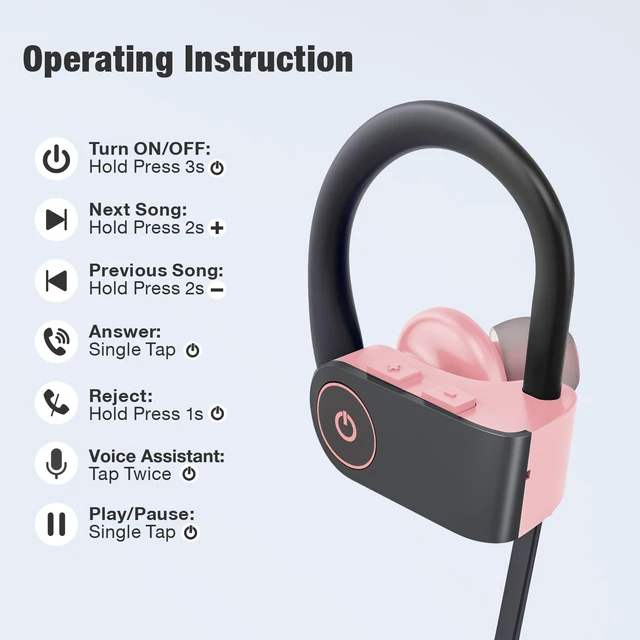 Alt view image 4 of 7 - Bluetooth Headphones, Wireless Headphones 16H Playtime Wireless Earbuds with Mic Stereo in-Ear Earphones, IPX7 Waterproof Sports Ear Buds Sound Isolation Headsets for Running, Workout Pink