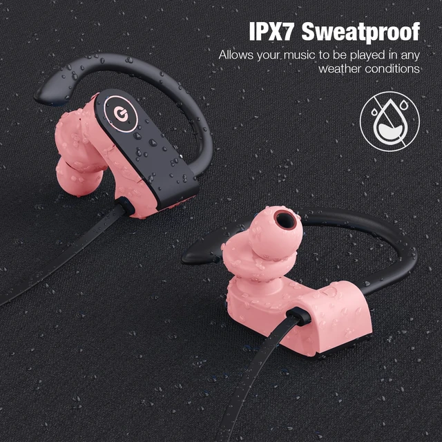 Alt view image 5 of 7 - Bluetooth Headphones, Wireless Headphones 16H Playtime Wireless Earbuds with Mic Stereo in-Ear Earphones, IPX7 Waterproof Sports Ear Buds Sound Isolation Headsets for Running, Workout Pink