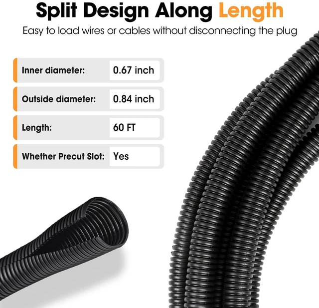 Alt view image 3 of 6 - 60 FT Wire Loom 3/4 Inch, Split Wire Loom Tubing Wire Conduit, Wire Protector Tubing Black