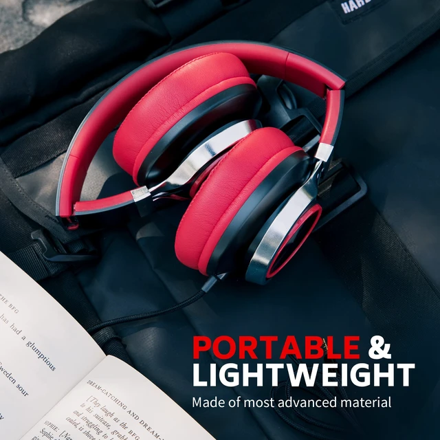 Alt view image 6 of 6 - AC01 Over Ear Headphones Wired with Mic Volume Control, 3.5mm Jack Corded Stereo Headsets for Adults Teens Kids Headphones for School Classroom Chromebooks Laptop Tablets Travel, Black Red