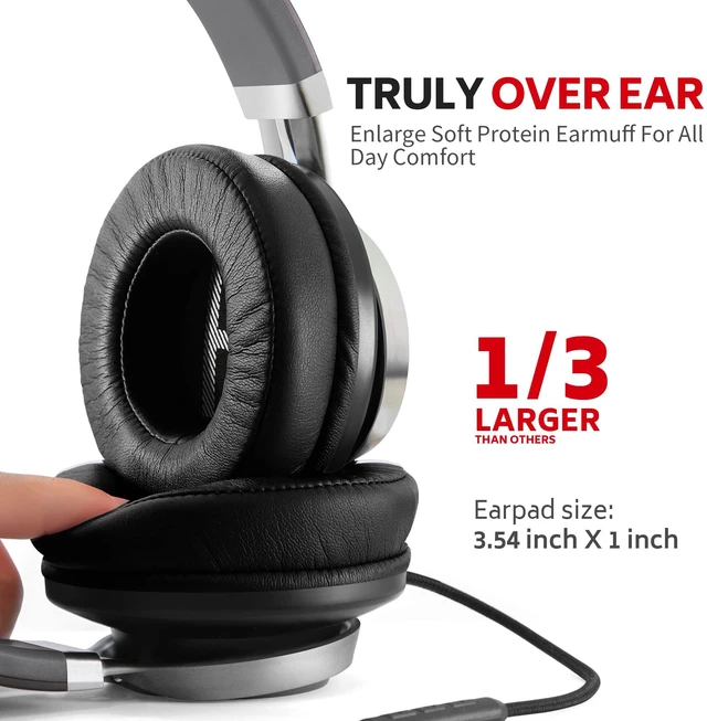 Alt view image 2 of 6 - AC01 Headphones Wired Over Ear with Mic Volume Control, Black Grey Passive Noise Isolating Corded Stereo Headsets for Adults Teens Kids 3.5mm for School, Classroom, Laptop, Chromebook, Travel