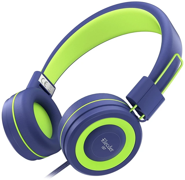Main image of i37 Kids Headphones for School Children Girls Boys Teens, Navy Foldable Adjustable Lightweight, 3.5mm Audio Jack On Ear Headphones for Smartphones Chromebook Computer PC Tablets Travel