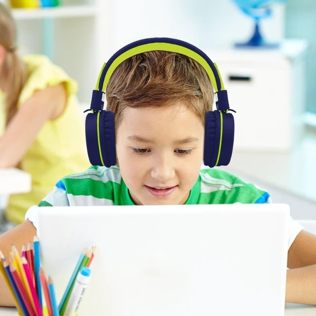 Alt view image 2 of 7 - i37 Kids Headphones for School Children Girls Boys Teens, Navy Foldable Adjustable Lightweight, 3.5mm Audio Jack On Ear Headphones for Smartphones Chromebook Computer PC Tablets Travel