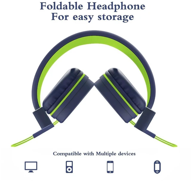 Alt view image 4 of 7 - i37 Kids Headphones for School Children Girls Boys Teens, Navy Foldable Adjustable Lightweight, 3.5mm Audio Jack On Ear Headphones for Smartphones Chromebook Computer PC Tablets Travel