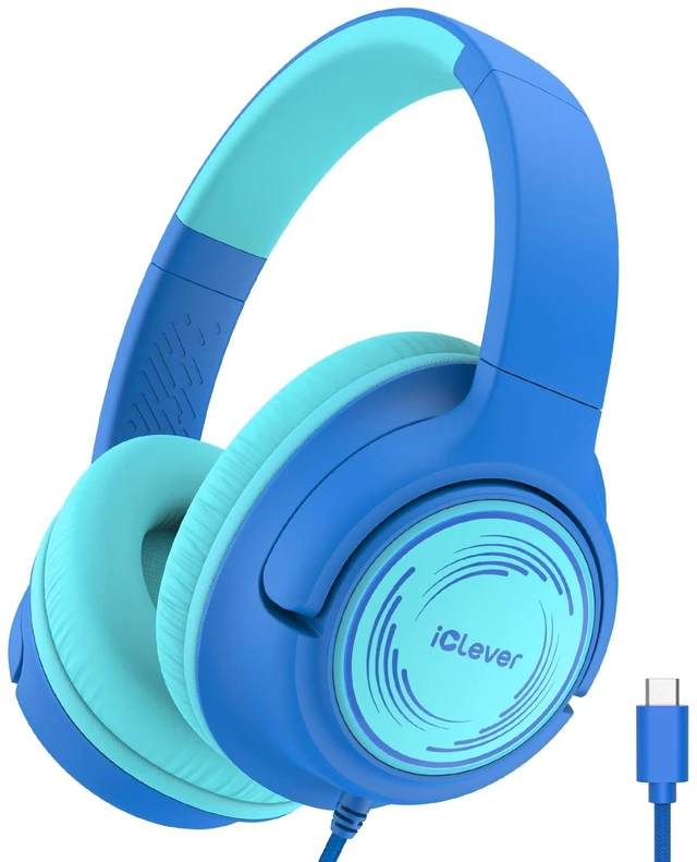 Main image of C371 USB C Kids Headphones with Cord for School Boys Girls Travel SafeSound Tech3.0, Stereo Sound, Foldable, Durable Headband, Lightweight, Safe Wired Headphones for Kids, Ocean Blue
