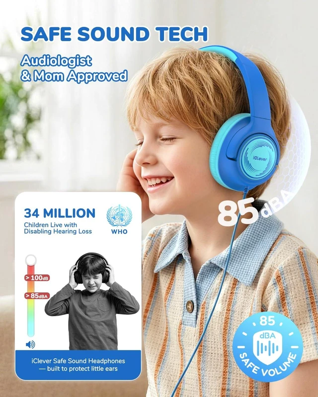Alt view image 2 of 7 - C371 USB C Kids Headphones with Cord for School Boys Girls Travel SafeSound Tech3.0, Stereo Sound, Foldable, Durable Headband, Lightweight, Safe Wired Headphones for Kids, Ocean Blue