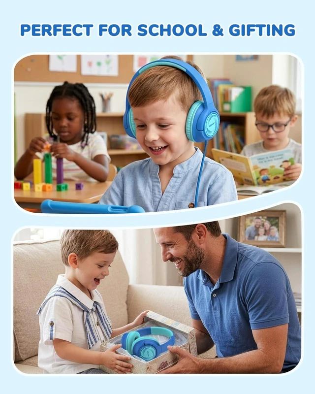 Alt view image 5 of 7 - C371 USB C Kids Headphones with Cord for School Boys Girls Travel SafeSound Tech3.0, Stereo Sound, Foldable, Durable Headband, Lightweight, Safe Wired Headphones for Kids, Ocean Blue