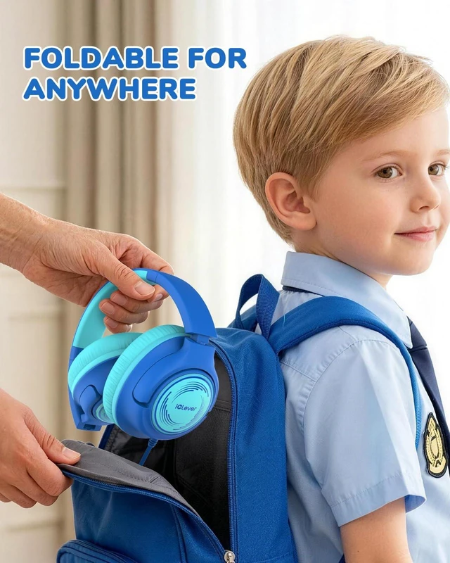 Alt view image 7 of 7 - C371 USB C Kids Headphones with Cord for School Boys Girls Travel SafeSound Tech3.0, Stereo Sound, Foldable, Durable Headband, Lightweight, Safe Wired Headphones for Kids, Ocean Blue