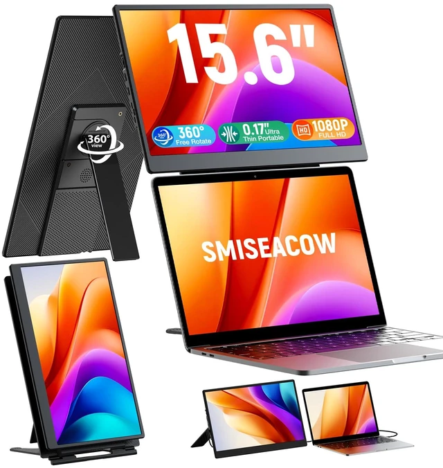 Main image of Laptop Screen Extender, 15.6" Fhd Portable Monitor With Dual Stands 360° Rotating Dual Stand, Detachable & 5-in-1 Modes & Vesa 75x75 Smart Display For 12-17.3" Laptops, Remote Work &Travel