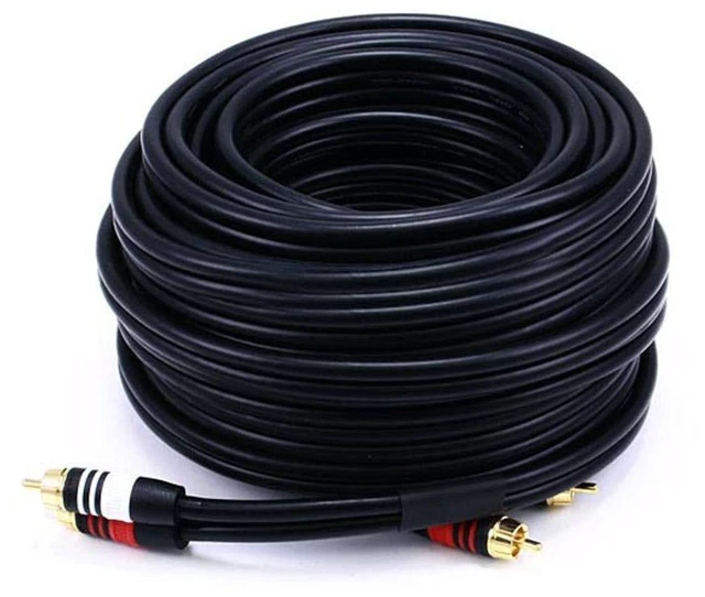 Main image of Premium Two-Channel Audio Cable - 2 RCA Plug to 2 RCA Plug, Male to Male, 22AWG, 50 Feet, Black