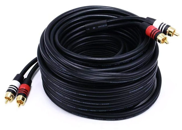 Alt view image 3 of 7 - Premium Two-Channel Audio Cable - 2 RCA Plug to 2 RCA Plug, Male to Male, 22AWG, 50 Feet, Black