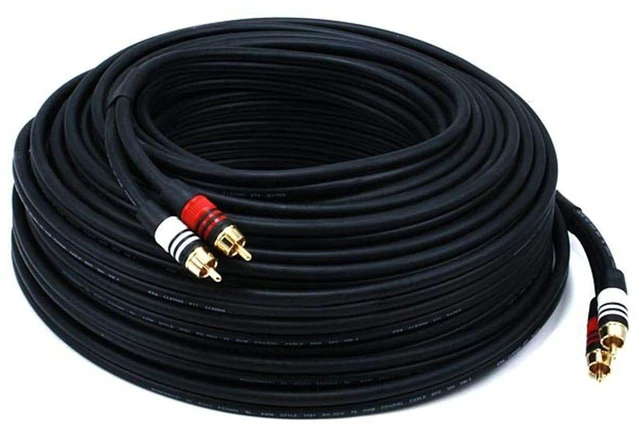 Alt view image 5 of 7 - Premium Two-Channel Audio Cable - 2 RCA Plug to 2 RCA Plug, Male to Male, 22AWG, 50 Feet, Black