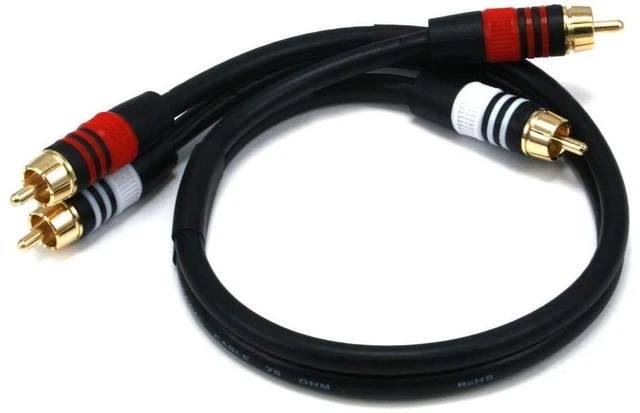 Alt view image 6 of 7 - Premium Two-Channel Audio Cable - 2 RCA Plug to 2 RCA Plug, Male to Male, 22AWG, 50 Feet, Black