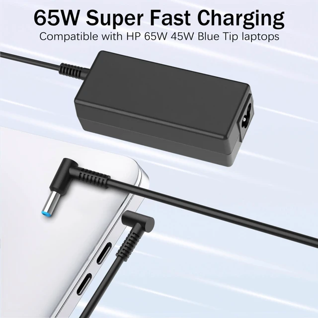 Alt view image 2 of 7 - Replacement for HP Laptop Charger 65W 45W Computer Charger Smart Blue Tip Power Adapter