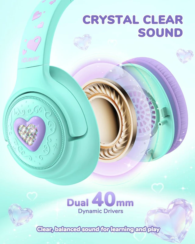 Alt view image 6 of 7 - C371 Kids Headphones with Cord for School Boys Girls Travel Gift SafeSound Tech3.0, Stereo Sound, 3.5mm Jack, Foldable, Durable Headband, Safe Wired Headphones for Kids, Cream Green