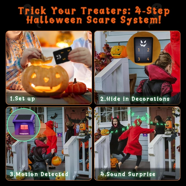 Alt view image 3 of 7 - Solar Driveway Alarm, Halloween Edition with Spooky Music 1/2 mile range, rechargeable base with Halloween music alerts, solar motion sensor for Halloween decoration and gift idea