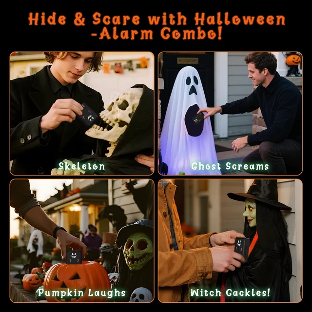 Alt view image 4 of 7 - Solar Driveway Alarm, Halloween Edition with Spooky Music 1/2 mile range, rechargeable base with Halloween music alerts, solar motion sensor for Halloween decoration and gift idea