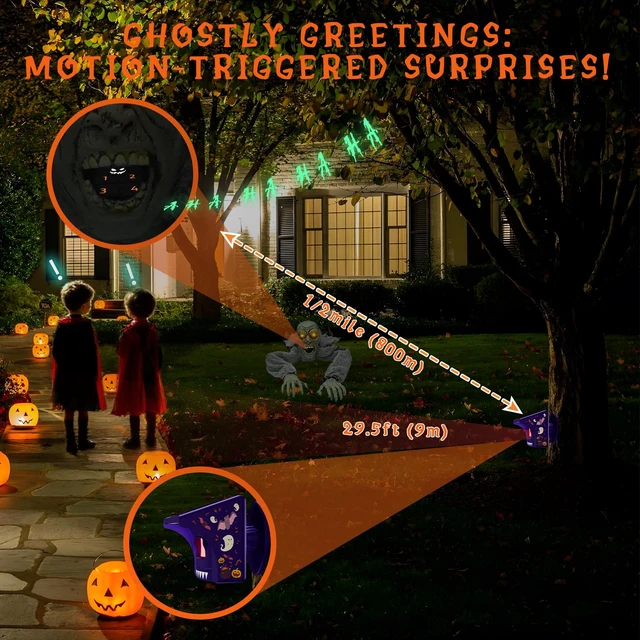 Alt view image 5 of 7 - Solar Driveway Alarm, Halloween Edition with Spooky Music 1/2 mile range, rechargeable base with Halloween music alerts, solar motion sensor for Halloween decoration and gift idea