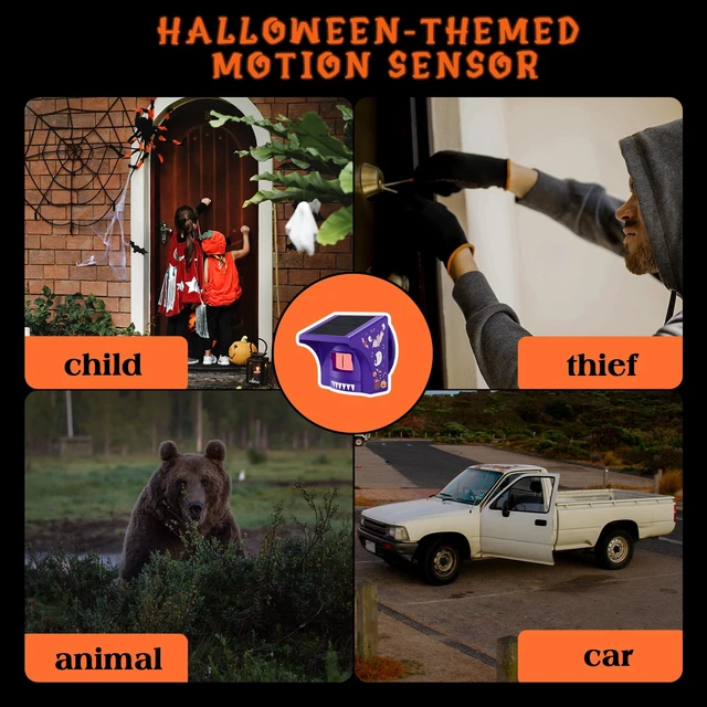 Alt view image 6 of 7 - Solar Driveway Alarm, Halloween Edition with Spooky Music 1/2 mile range, rechargeable base with Halloween music alerts, solar motion sensor for Halloween decoration and gift idea