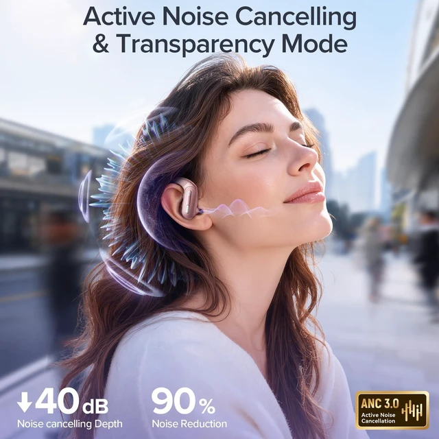 Alt view image 2 of 7 - Active Noise Cancelling Ear Buds Wireless Earbuds 90 Hrs Playtime Bluetooth Headphones with Hi-Res Stereo Deep Bass Power Display Earphones with Earhooks Waterproof ANC/Transparency for Sports/Gym