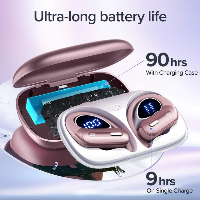 Alt view image 3 of 7 - Active Noise Cancelling Ear Buds Wireless Earbuds 90 Hrs Playtime Bluetooth Headphones with Hi-Res Stereo Deep Bass Power Display Earphones with Earhooks Waterproof ANC/Transparency for Sports/Gym