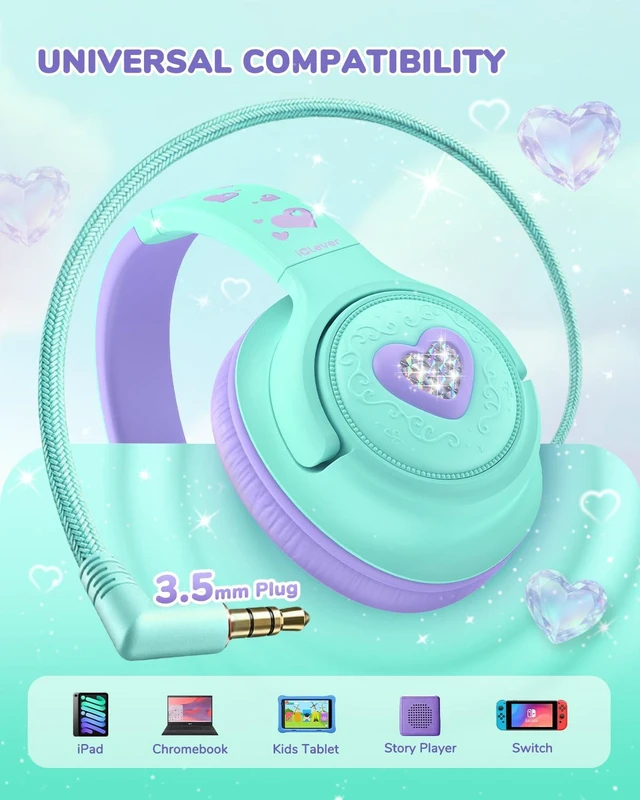 Alt view image 4 of 7 - C371 Kids Headphones with Cord for School Boys Girls Travel Gift SafeSound Tech3.0, Stereo Sound, 3.5mm Jack, Foldable, Durable Headband, Safe Wired Headphones for Kids, Cream Green