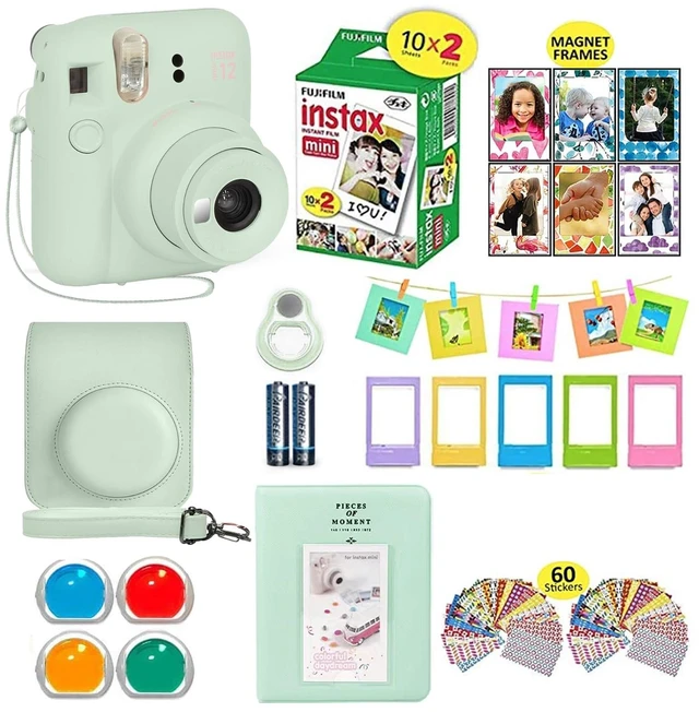 Main image of Instax Mini 12 Instant Camera Mint Green + Shutter Compatible Carrying Case + Fuji Film Value Pack (20 Sheets) + Shutter Accessories Bundle, Color Filters, Photo Album, Assorted Frames