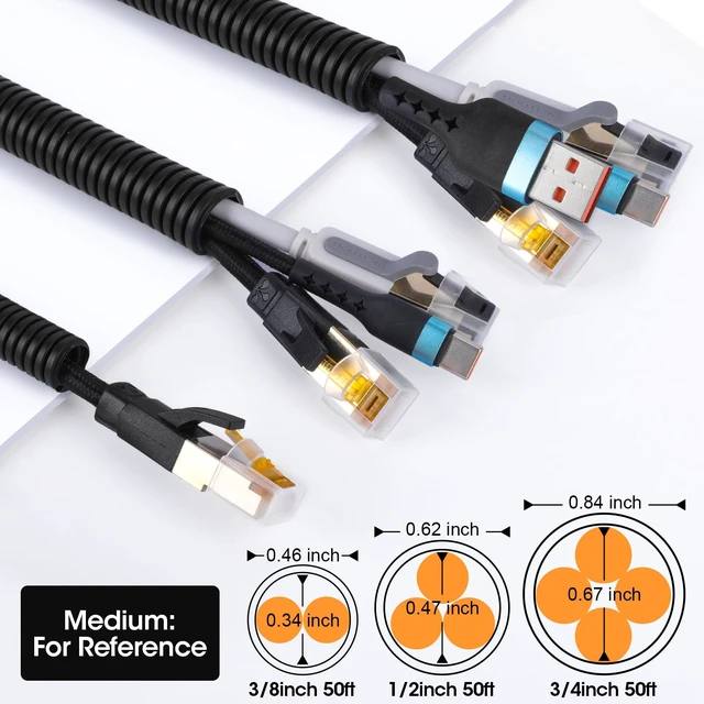 Alt view image 2 of 6 - Wire Loom 3/8", 1/2", 3/4 Inch x 50 FT, Split Wire Loom Tubing Wire Conduit, Wire Protector Tubing, Cable Sleeves Bulk, Black