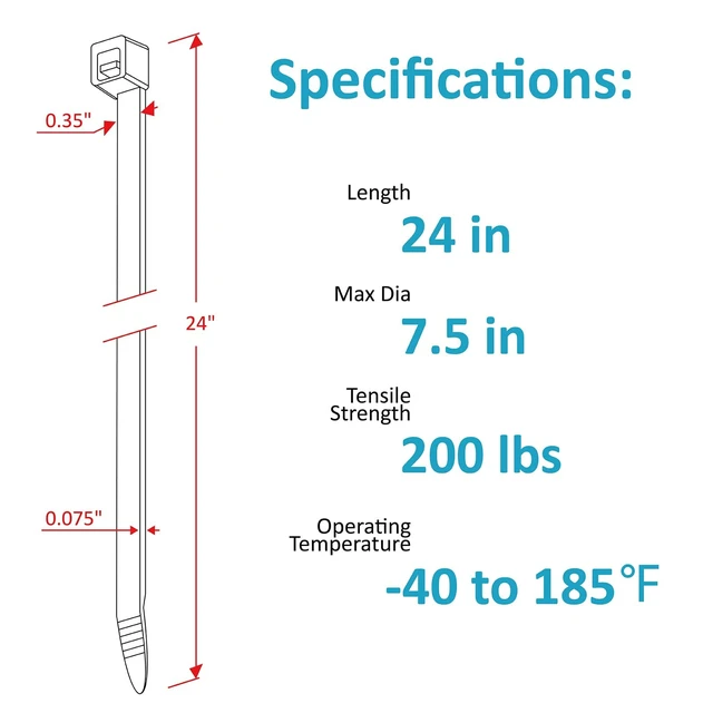 Alt view image 2 of 7 - Long Zip Ties Heavy Duty 24 inch, Large Zip Ties with 200 lbs Tensile Strength, Big Cable Ties, Black, 250 Pack, by
