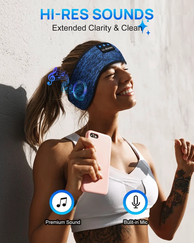 Alt view image 2 of 7 - Sleep Headphones Headband Bluetooth 5.4, Sports Headband Earphones Wireless with Speaker Microphone USB C for Women Sleeping Gift Workout Jogging Yoga Insomnia Travel Meditation