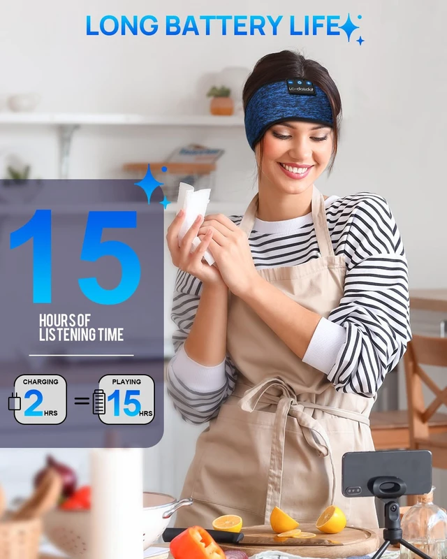 Alt view image 6 of 7 - Sleep Headphones Headband Bluetooth 5.4, Sports Headband Earphones Wireless with Speaker Microphone USB C for Women Sleeping Gift Workout Jogging Yoga Insomnia Travel Meditation