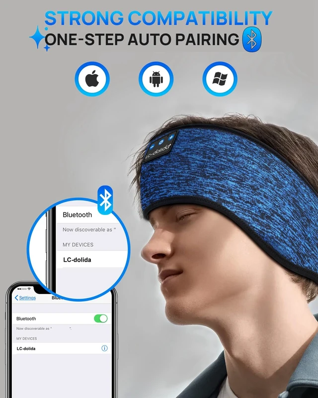 Alt view image 7 of 7 - Sleep Headphones Headband Bluetooth 5.4, Sports Headband Earphones Wireless with Speaker Microphone USB C for Women Sleeping Gift Workout Jogging Yoga Insomnia Travel Meditation