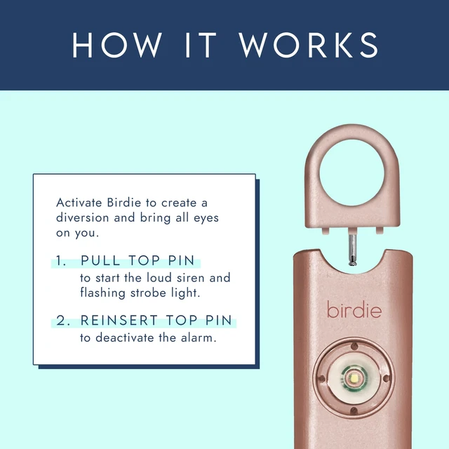 Alt view image 2 of 5 - Shes BirdieThe Original Personal Safety Alarm for Women by WomenLoud Siren, Strobe Light and Key Chain in a Variety of Colors (Metallic Rose)