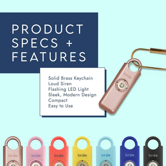 Alt view image 3 of 5 - Shes BirdieThe Original Personal Safety Alarm for Women by WomenLoud Siren, Strobe Light and Key Chain in a Variety of Colors (Metallic Rose)