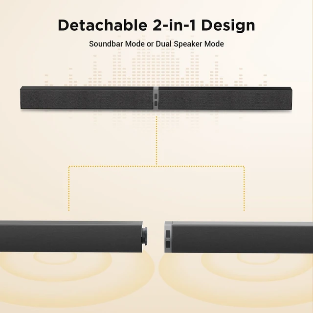 Alt view image 2 of 7 - Sound Bar with Subwoofer,120W Sound Bar Bluetooth 5.3 Soundbar Surround Sound System, Detachable Home Theater Speaker with ARC/Optical/AUX Connection, Remote Control for TV/PC/Projector