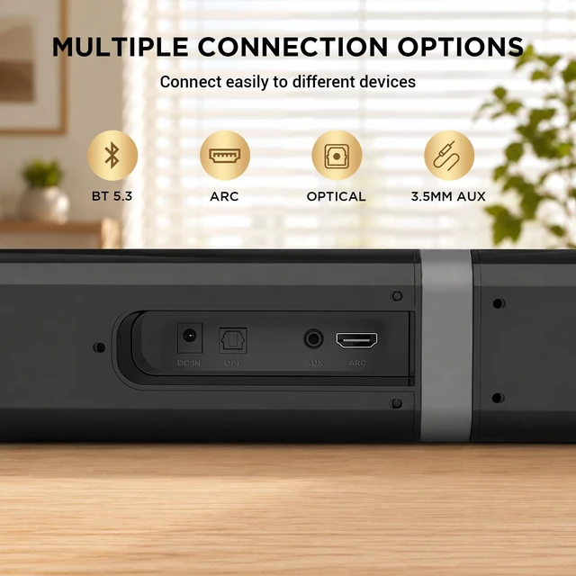 Alt view image 7 of 7 - Sound Bar with Subwoofer,120W Sound Bar Bluetooth 5.3 Soundbar Surround Sound System, Detachable Home Theater Speaker with ARC/Optical/AUX Connection, Remote Control for TV/PC/Projector