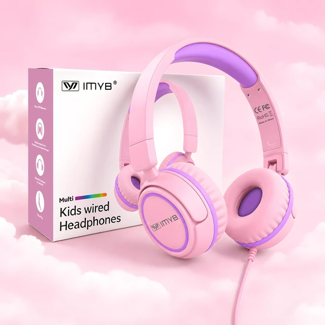 Alt view image 7 of 7 - Kids Headphones, V1 Wired Stereo Foldable Tangle-Free 3.5mm Adjustable On-Ear Headphones for Kids for School/Toddlers/Childrens/Teens/Boys/Girls/Ipad/Tablet/Kindle/Phones/Travel/Plane (Pink)